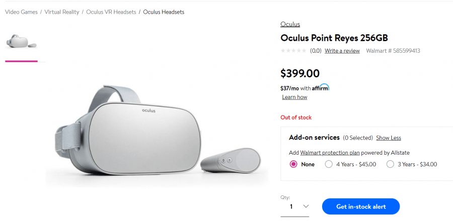 Тайное устройство Oculus на официальном сайте Walmart