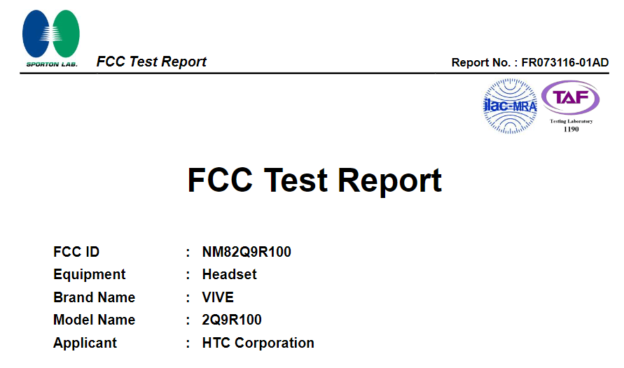 Неизвестная гарнитура HTC Vive появилась в новых документах комиссии по связи США