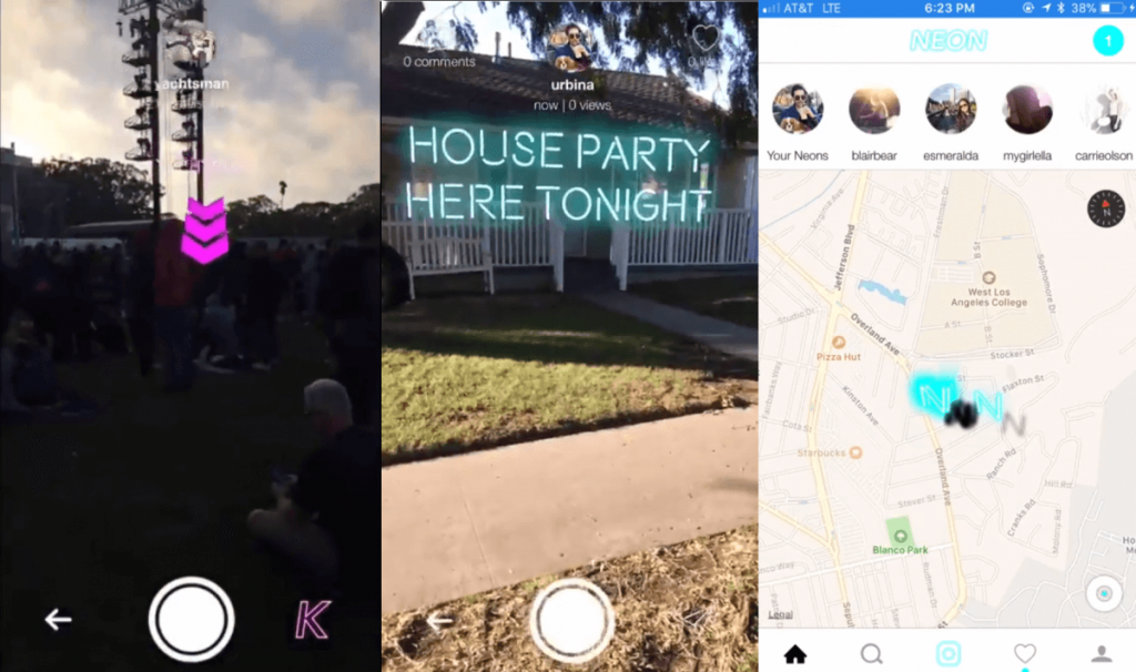 Neon —  социальное AR приложение для поиска друзей и размещения AR объявлений