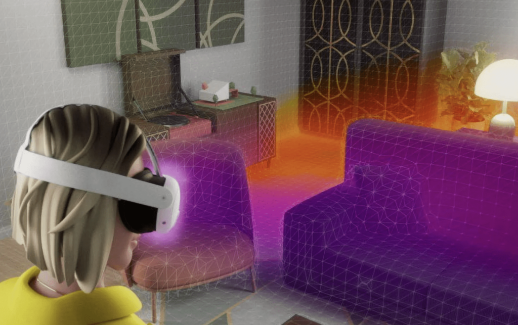 Видео: Quest 3* визуализирует детальную трехмерную сетку комнаты с помощью датчика глубины
