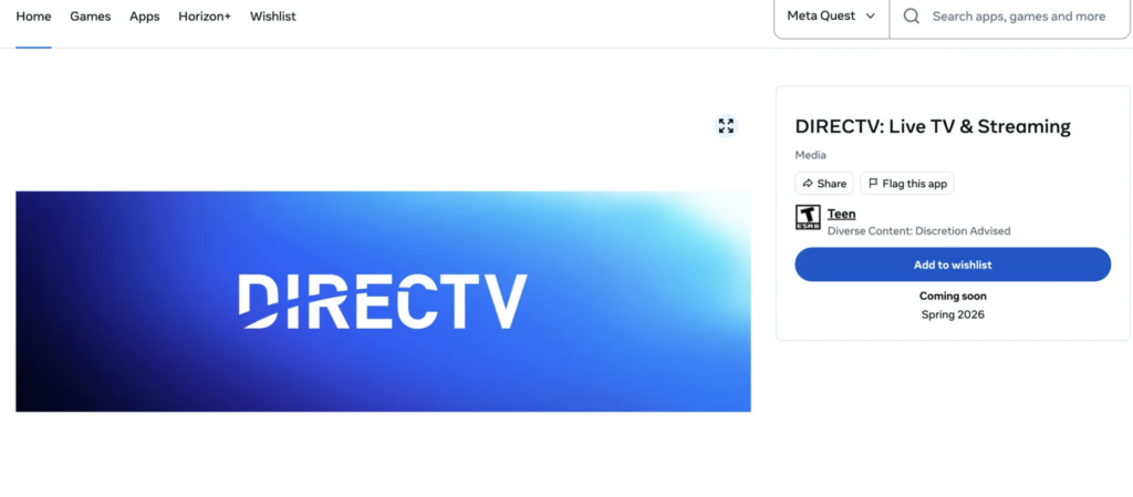 DIRECTV планирует выпуск нативного приложения для Meta Quest* весной 2026 года